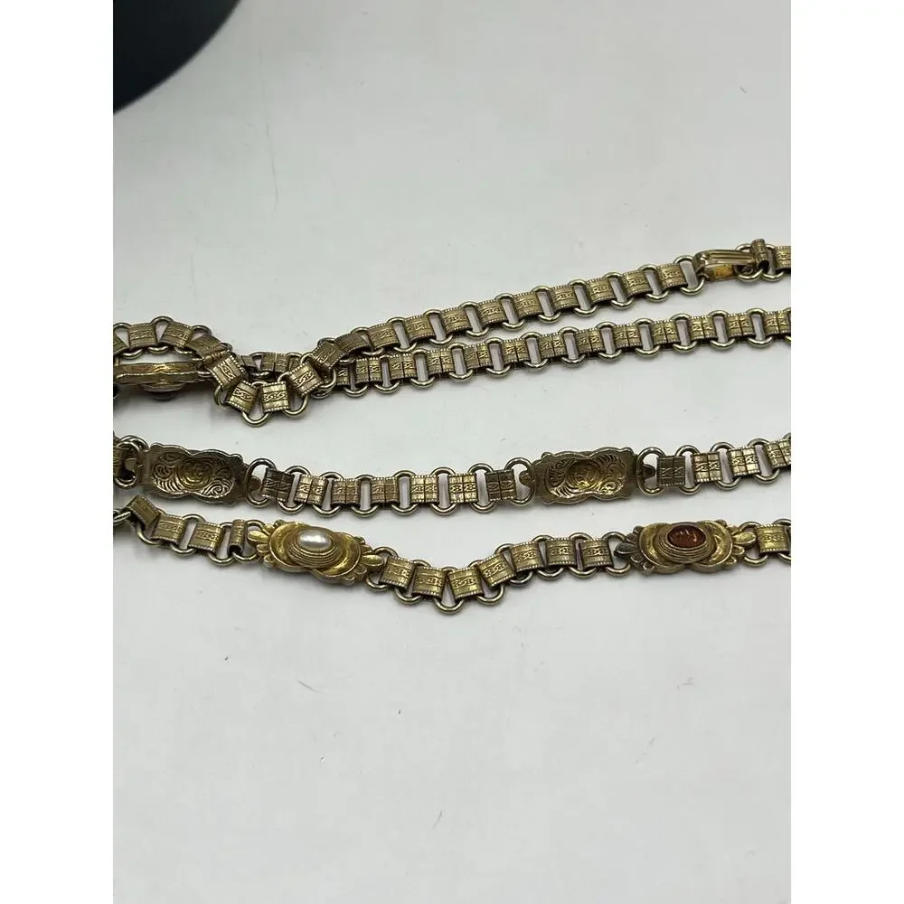 Vintage Gold Tone Book Chain Belt 34